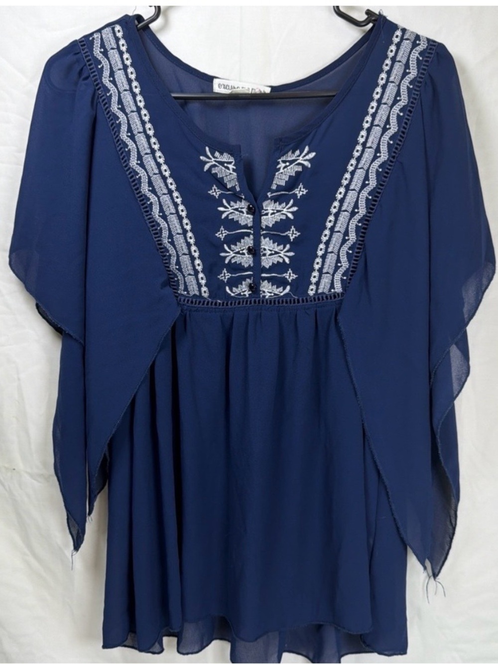 Boho Navy Embroidered Women's Dress Top